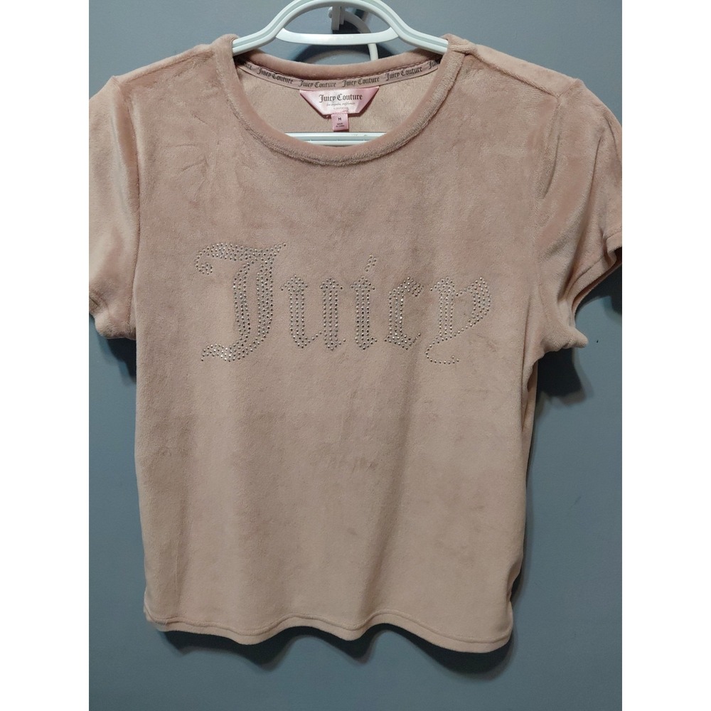 Juicy Couture Pink Velour Rhinestones Logo Sleep Shirt Women's Size Medium